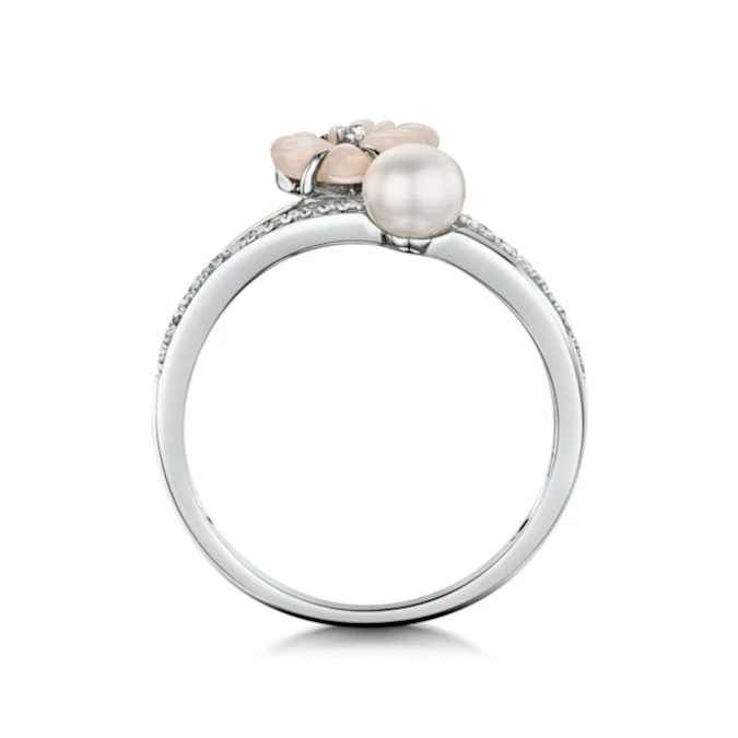 4.5mm Pearl With Shell And Diamond Stellato Ring In 9K White Gold 3 4.5mm Pearl With Shell And Diamond Stellato Ring In 9K White Gold - Image 3