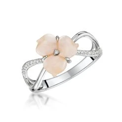 Shell And Diamond Stellato Ring 0.06ct In 9K White Gold