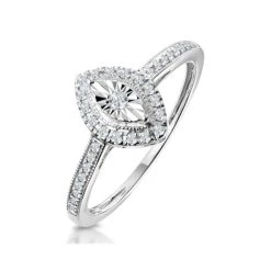 Masami Marquise Diamond Engagement Ring Halo Pave Set In 9K White Gold