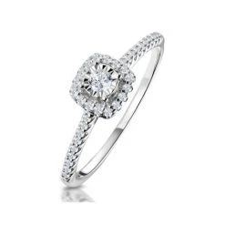 Masami Lab Diamond Halo Engagement Ring 0.25ct Pave Set In 925 Sterling Silver