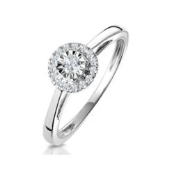Masami Lab Diamond Engagement Ring 0.20ct Pave Set Halo In 925 Sterling Silver