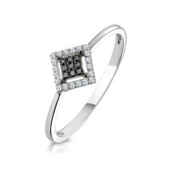 Diamond And Black Diamond Stellato Squares Ring In 9K White Gold