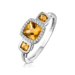 Halo 1.26ct Citrine And Diamond Stellato Ring In 9K White Gold