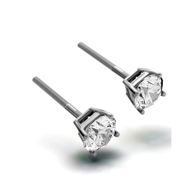 Diamond Earrings 1.00CT Studs H/SI Quality In 18K White Gold - 5.1mm 2 Diamond Earrings 1.00CT Studs H/SI Quality In 18K White Gold - 5.1mm - Image 2