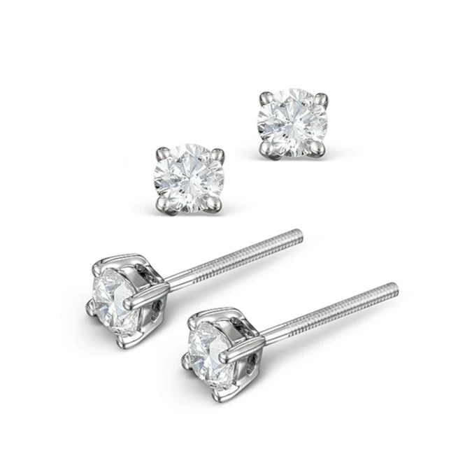 Diamond Earrings 0.40CT Studs H/SI Quality In 18K White Gold - 3.8mm 2 Diamond Earrings 0.40CT Studs H/SI Quality In 18K White Gold - 3.8mm - Image 2