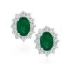 Emerald And Diamond Cluster Earrings 7 X 5mm In 18K White Gold