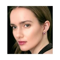 Lab Ruby 7 X 5mm And Lab Diamond Cluster Earrings In 18K White Gold -The Diamond Store DCE08 RWh