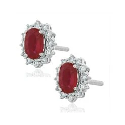 Ruby And Lab Diamond Cluster Earrings 7 X 5mm In 18K White Gold 7 Ruby And Lab Diamond Cluster Earrings 7 X 5mm In 18K White Gold -The Diamond Store DCE08 RWs