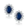 Sapphire And Diamond Cluster Earrings 7 X 5mm In 18K White Gold