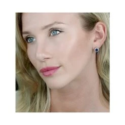 Lab Sapphire 7 X 5mm And Lab Diamond Cluster Earrings In 18K White Gold -The Diamond Store DCE08 sh 1