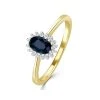 Sapphire 6 X 4mm And Diamond 9K Gold Ring