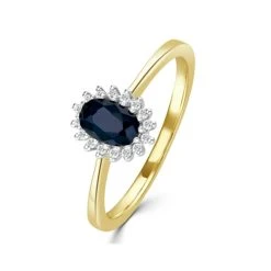Sapphire 6 X 4mm And Diamond 9K Gold Ring