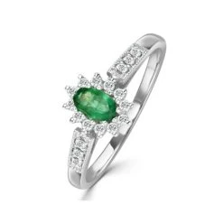 Emerald Ring With Lab Diamonds In 925 Silver - 5 X 3mm Centre