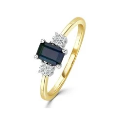 Sapphire 6 X 4mm And Diamond 9K Gold Ring A3220