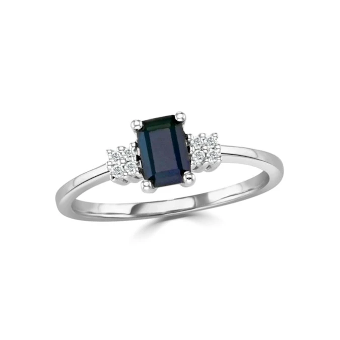 Sapphire 6 X 4mm And Diamond 9K White Gold Ring 2 Sapphire 6 X 4mm And Diamond 9K White Gold Ring - Image 2