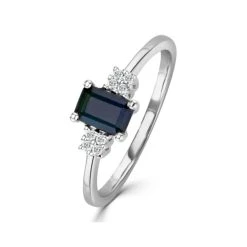 Sapphire 6 X 4mm And Diamond 9K White Gold Ring