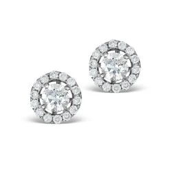 Halo Diamond Earrings - Ella 18K White Gold 0.84ct H/SI FG26