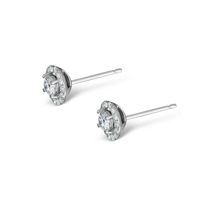Halo Diamond Earrings - Ella 18K White Gold 0.84ct H/SI FG26 2 Halo Diamond Earrings - Ella 18K White Gold 0.84ct H/SI FG26 - Image 2
