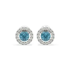 Ella Blue Lab Diamond 1.34ct Halo Earrings In 18K White Gold - Elara Collection