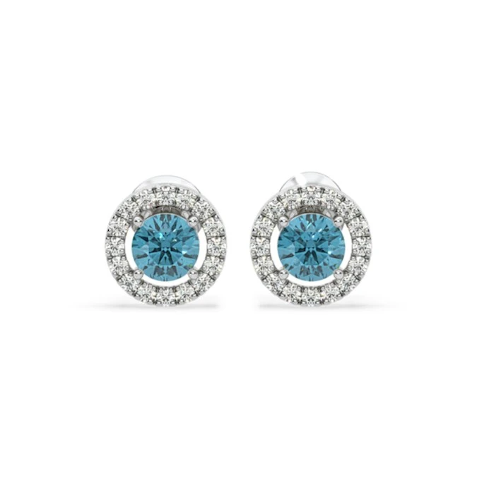 Ella Blue Lab Diamond 1.34ct Halo Earrings In 18K White Gold - Elara Collection 1 Ella Blue Lab Diamond 1.34ct Halo Earrings In 18K White Gold - Elara Collection
