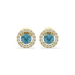 Ella Blue Lab Diamond 1.34ct Halo Earrings In 18K Yellow Gold - Elara Collection