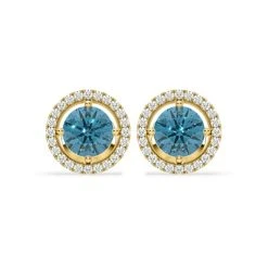 Ella Blue Lab Diamond 2.45ct Halo Earrings In 18K Yellow Gold - Elara Collection