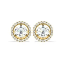 Ella Lab Diamond Halo Earrings 2.45ct In 18K Yellow Gold F/VS1