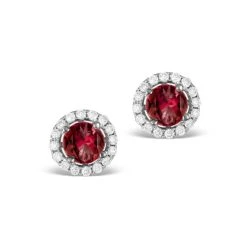 Diamond Halo Ruby Earrings 0.65CT - 18K White Gold FG27-TY