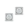 Halo Diamond Earrings - Ella Princess Cut 18K White Gold 1.40ct H/Si