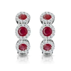 Ruby And Diamond Trilogy Earrings 18K White Gold - Asteria Collection