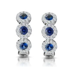 Sapphire And Lab Diamond Trilogy Earrings In 9K White Gold - Asteria
