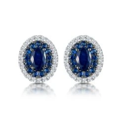 Sapphire And Diamond Halo Earrings 18K White Gold - Asteria Collection