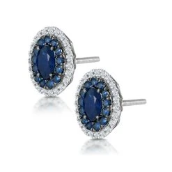 Sapphire And Lab Diamond Halo Earrings 9K White Gold - Asteria -The Diamond Store DE10 S 02w 1