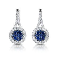 0.75ct Sapphire And Diamond Halo Asteria Earrings 18KW Gold