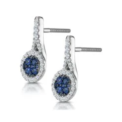 0.75ct Sapphire And Diamond Halo Asteria Earrings 18KW Gold -The Diamond Store DE11 S 02w