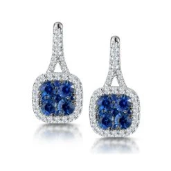 1ct Sapphire And Diamond Halo Earrings 18KW Gold - Asteria Collection