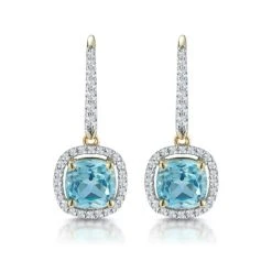 2ct Blue Topaz And Diamond Halo Earrings 18K Gold - Asteria Collection