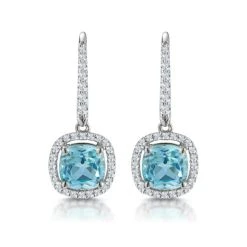2ct Blue Topaz And Diamond Halo Earrings 18KW Gold Asteria Collection