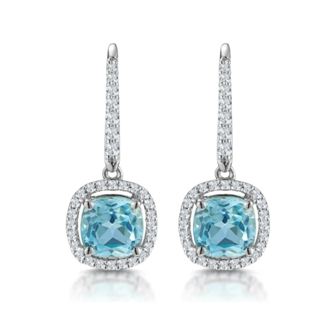 2ct Blue Topaz And Diamond Halo Earrings 18KW Gold Asteria Collection 1 2ct Blue Topaz And Diamond Halo Earrings 18KW Gold Asteria Collection
