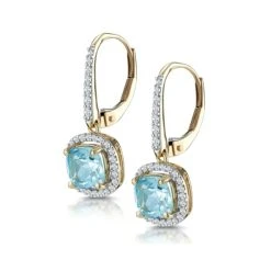 2ct Blue Topaz And Diamond Halo Earrings 18K Gold - Asteria Collection -The Diamond Store DE13 BT 02