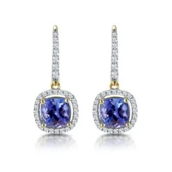 2ct Tanzanite And Diamond Halo Earrings 18K Gold - Asteria Collection