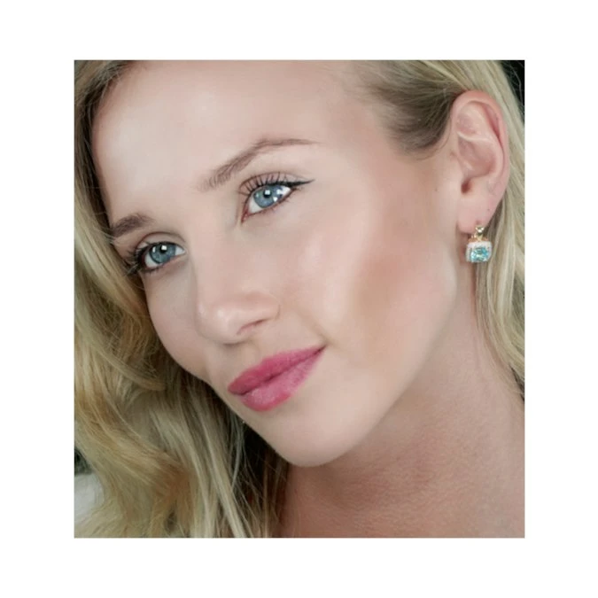 3ct Blue Topaz And Diamond Halo Earrings 18K Gold - Asteria Collection 2 3ct Blue Topaz And Diamond Halo Earrings 18K Gold - Asteria Collection - Image 2