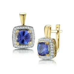 3ct Tanzanite And Diamond Halo Earrings 18K Gold - Asteria Collection