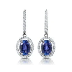 1.6ct Tanzanite And Diamond Halo Earrings 18KW Gold Asteria Collection