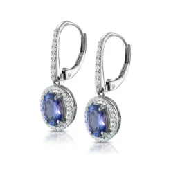 1.6ct Tanzanite (AAA) And Lab Diamond Halo Earrings 9KW Gold Asteria -The Diamond Store DE16 TZ 02w