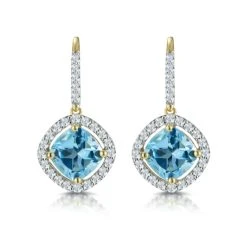 2.5ct Blue Topaz And Diamond Halo Earrings 18K Gold Asteria Collection