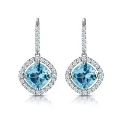 2.5ct Blue Topaz And Diamond Halo Asteria Earrings 18K White Gold