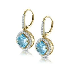 2.5ct Blue Topaz And Diamond Halo Earrings 18K Gold Asteria Collection -The Diamond Store DE17 BT 02