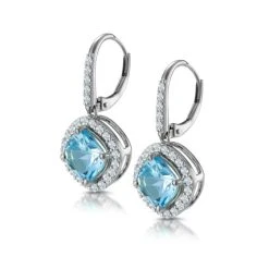2.5ct Blue Topaz And Diamond Halo Asteria Earrings 18K White Gold 7 2.5ct Blue Topaz And Diamond Halo Asteria Earrings 18K White Gold -The Diamond Store DE17 BT 02w