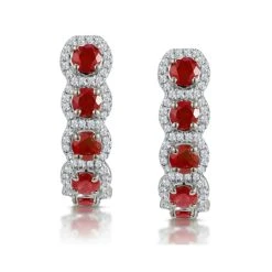 1.50ct Ruby And Diamond Halo Asteria Earrings In 18K White Gold